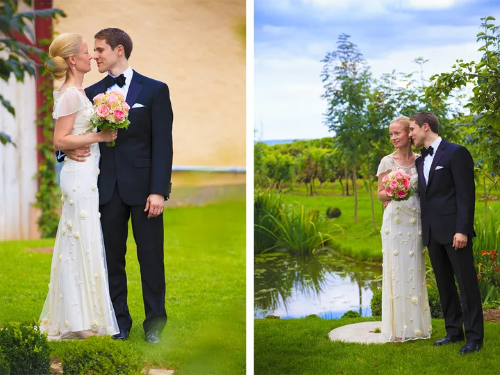 Zwei Hochzeitsportraits eines Brautpaars an der Ankermühle in Oestrich-Winkel